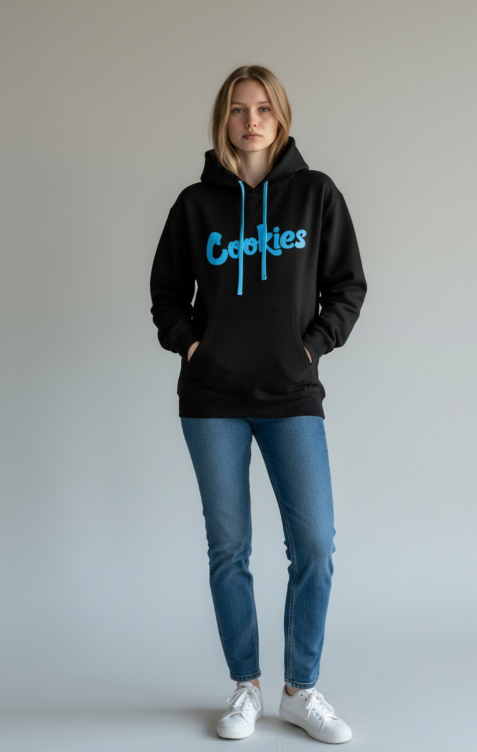 Cookies Black Hoodie Blue - side